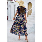 Boho Floral Print High Waist Band Fit Lined Dress | Mixtshop LLC