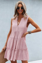 Solid V Neck Flat Collar Tiered Shift Dress | Mixtshop LLC