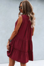 Solid V Neck Flat Collar Tiered Shift Dress | Mixtshop LLC