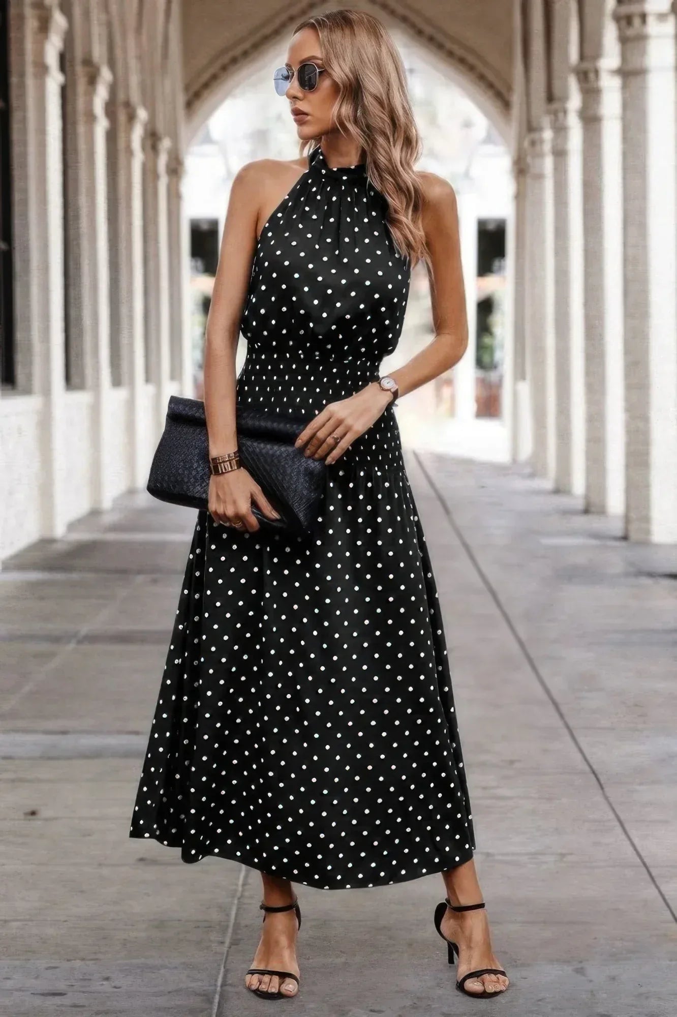 Off Shoulder Dot Print Fit Ruffle Full Dress | Mixtshop LLC