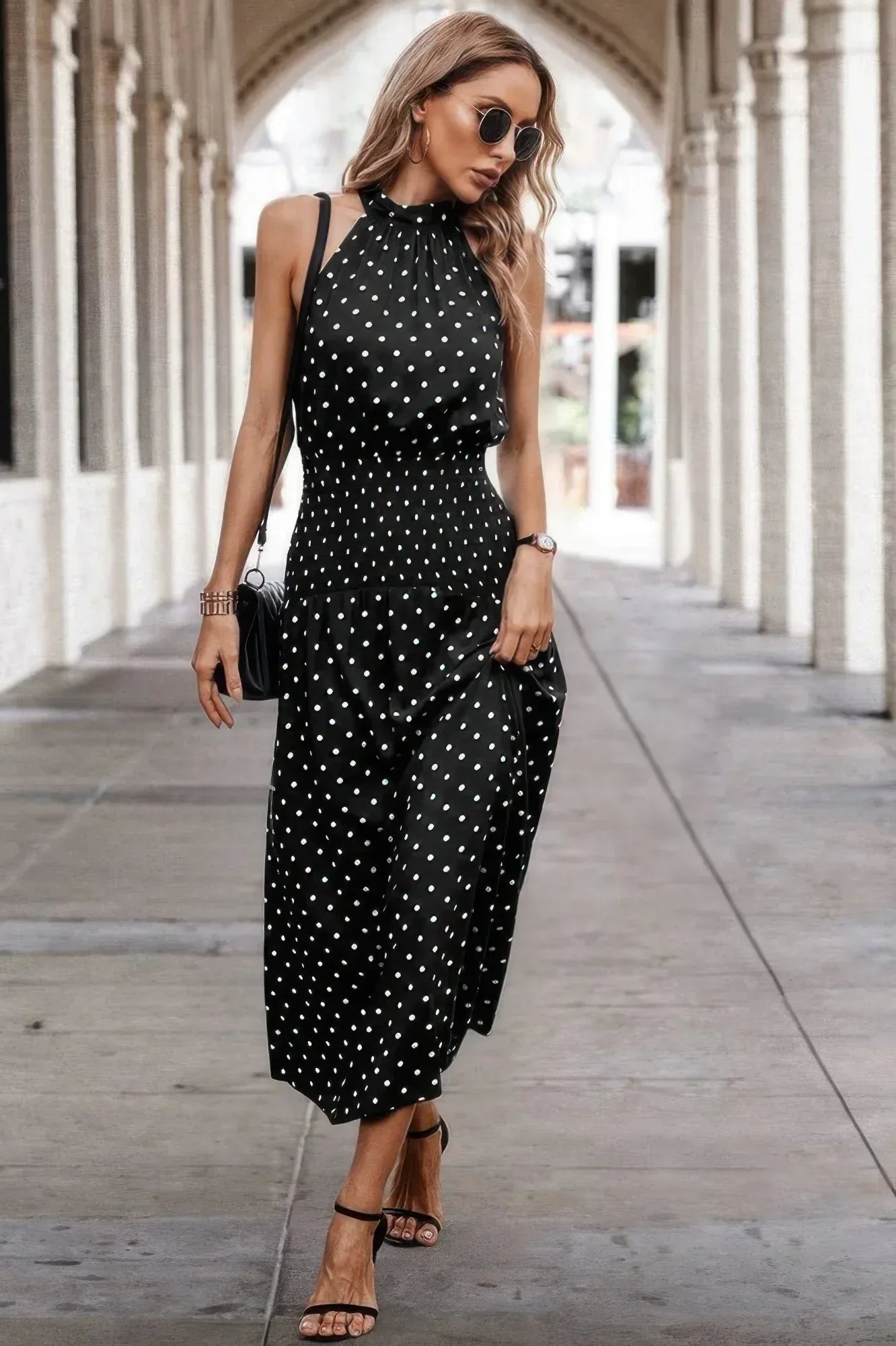Off Shoulder Dot Print Fit Ruffle Full Dress | Mixtshop LLC