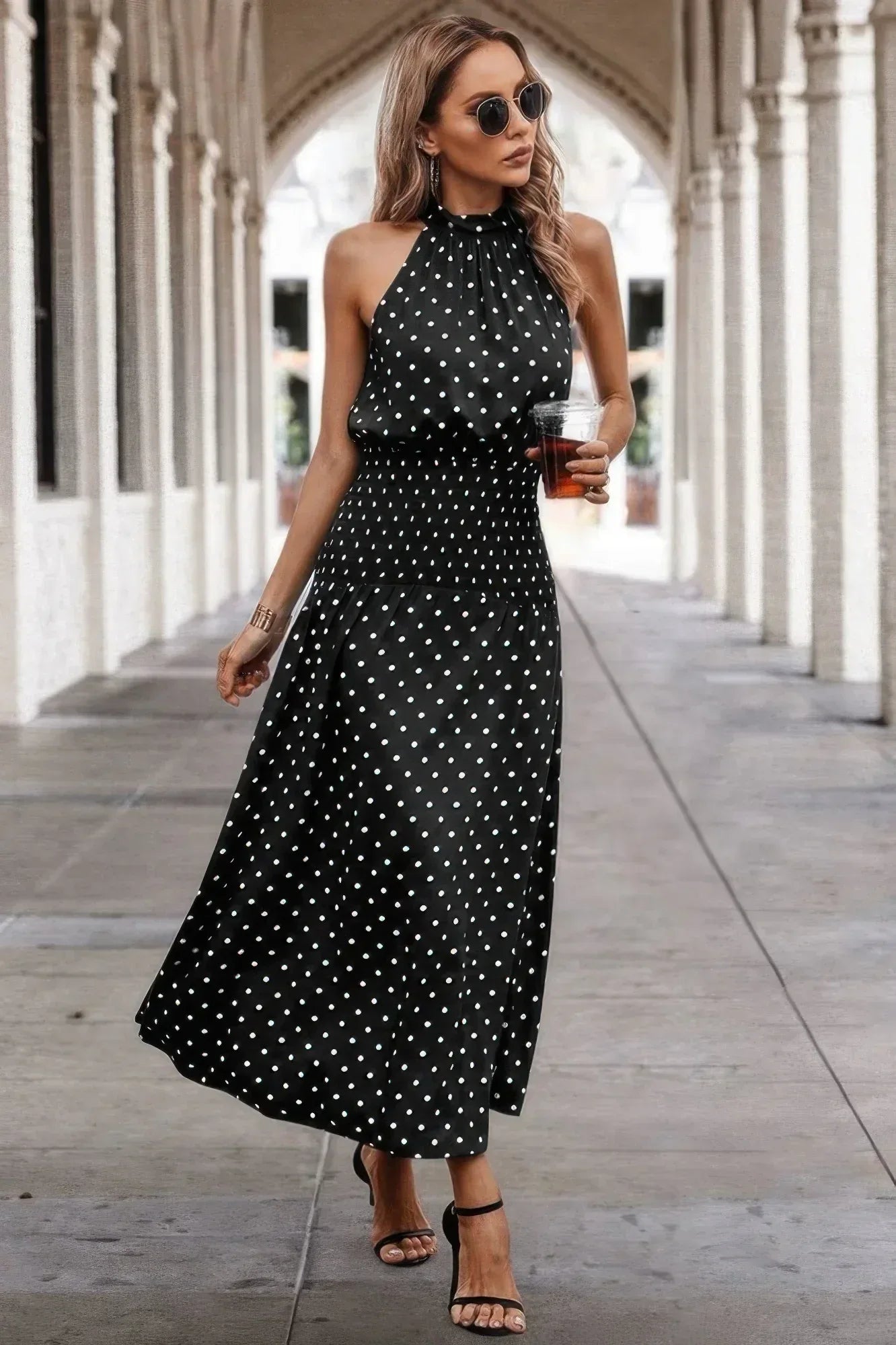 Off Shoulder Dot Print Fit Ruffle Full Dress | Mixtshop LLC