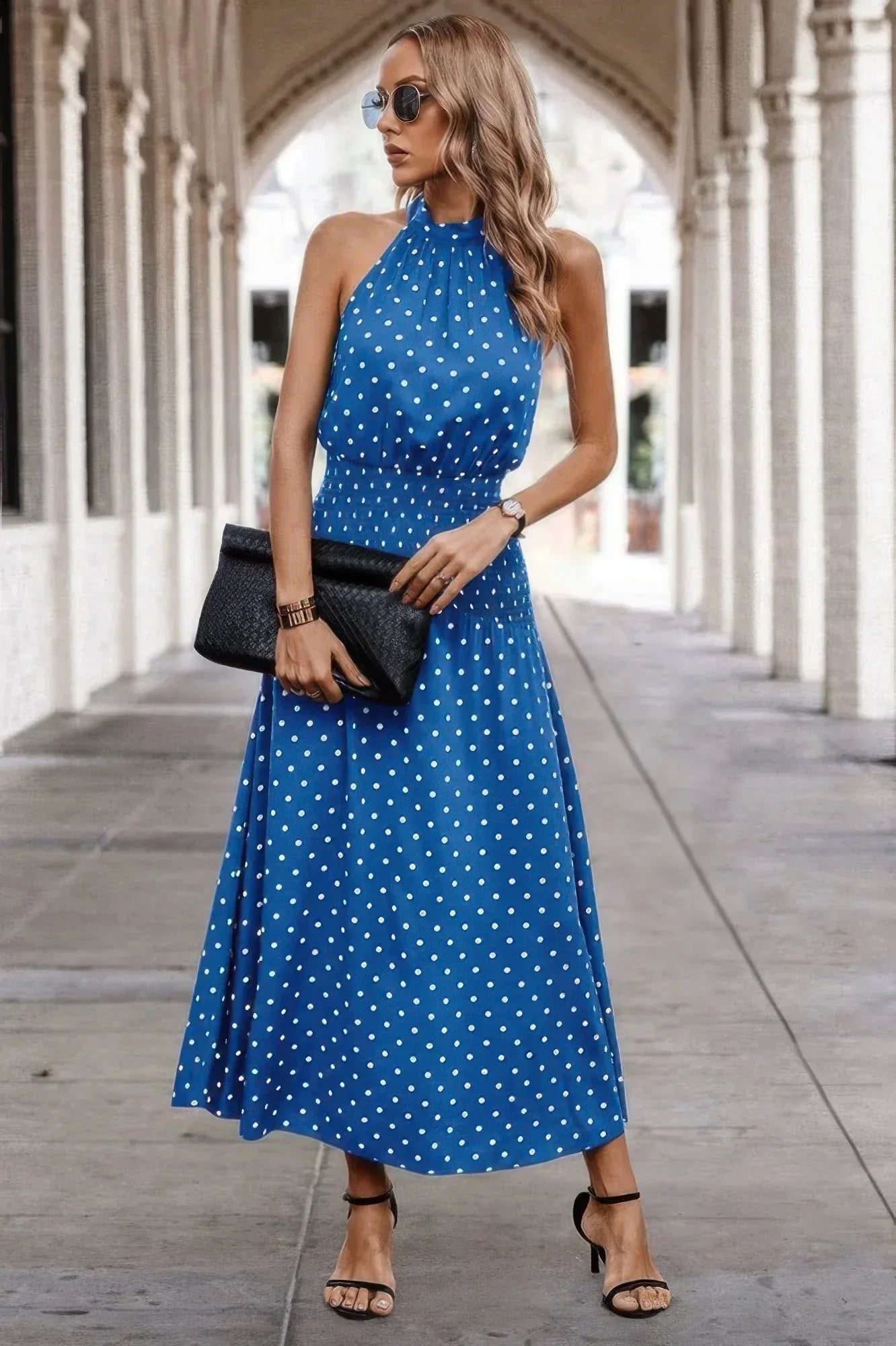 Off Shoulder Dot Print Fit Ruffle Full Dress | Mixtshop LLC
