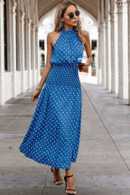 Off Shoulder Dot Print Fit Ruffle Full Dress | Mixtshop LLC