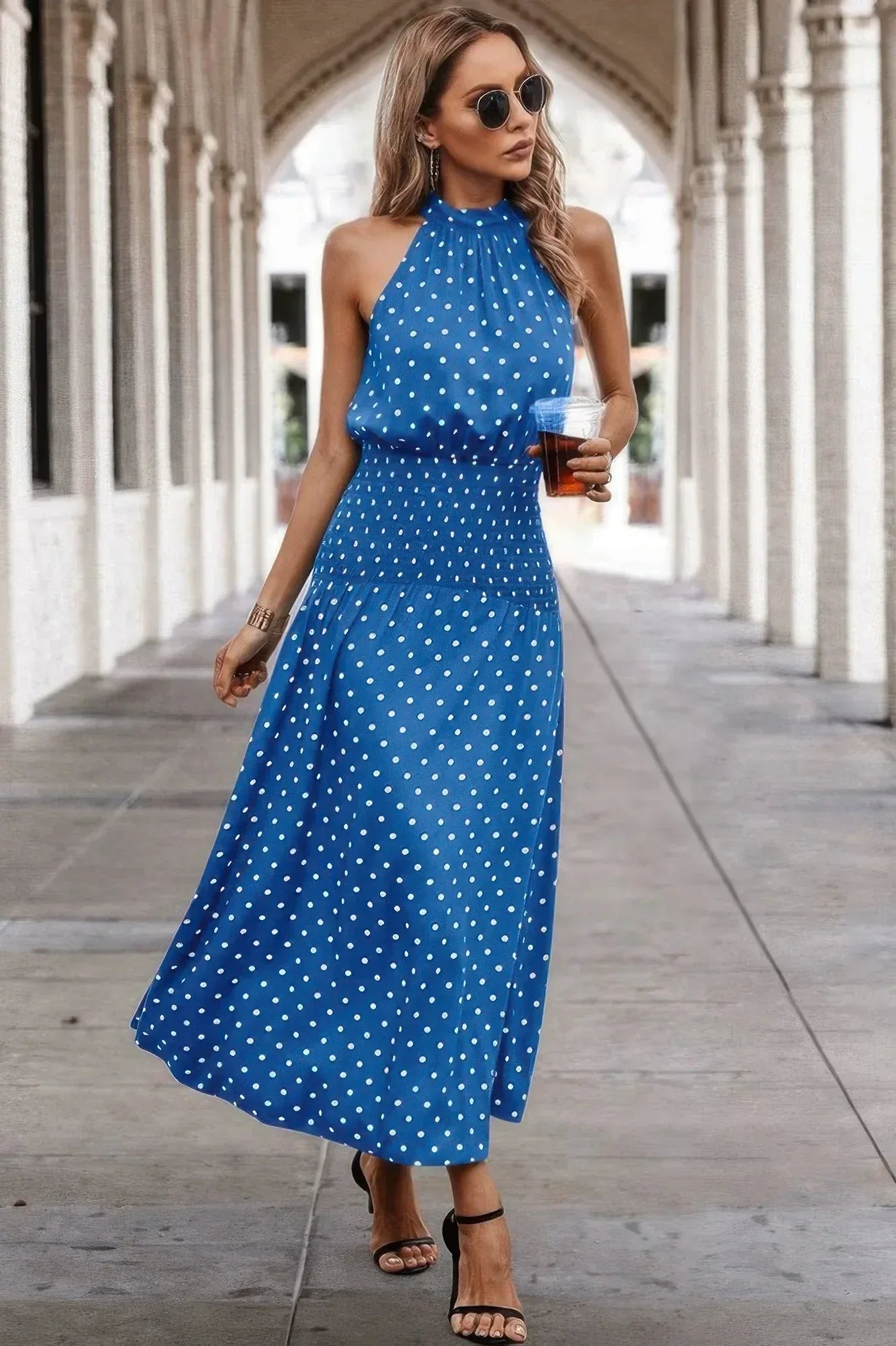 Off Shoulder Dot Print Fit Ruffle Full Dress | Mixtshop LLC