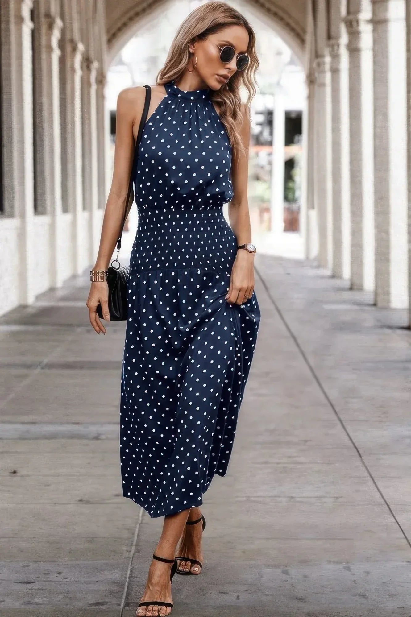Off Shoulder Dot Print Fit Ruffle Full Dress | Mixtshop LLC