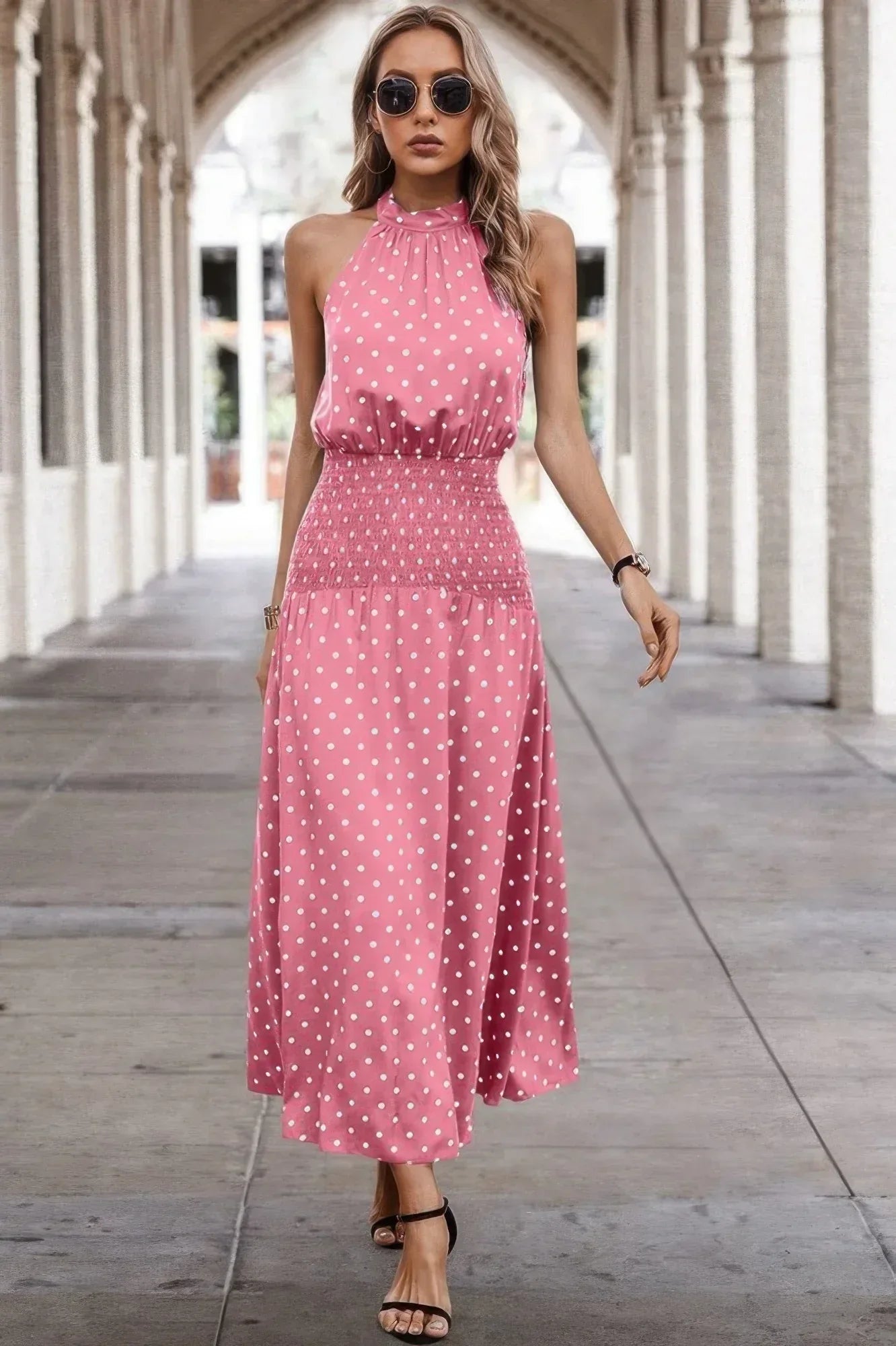 Off Shoulder Dot Print Fit Ruffle Full Dress | Mixtshop LLC