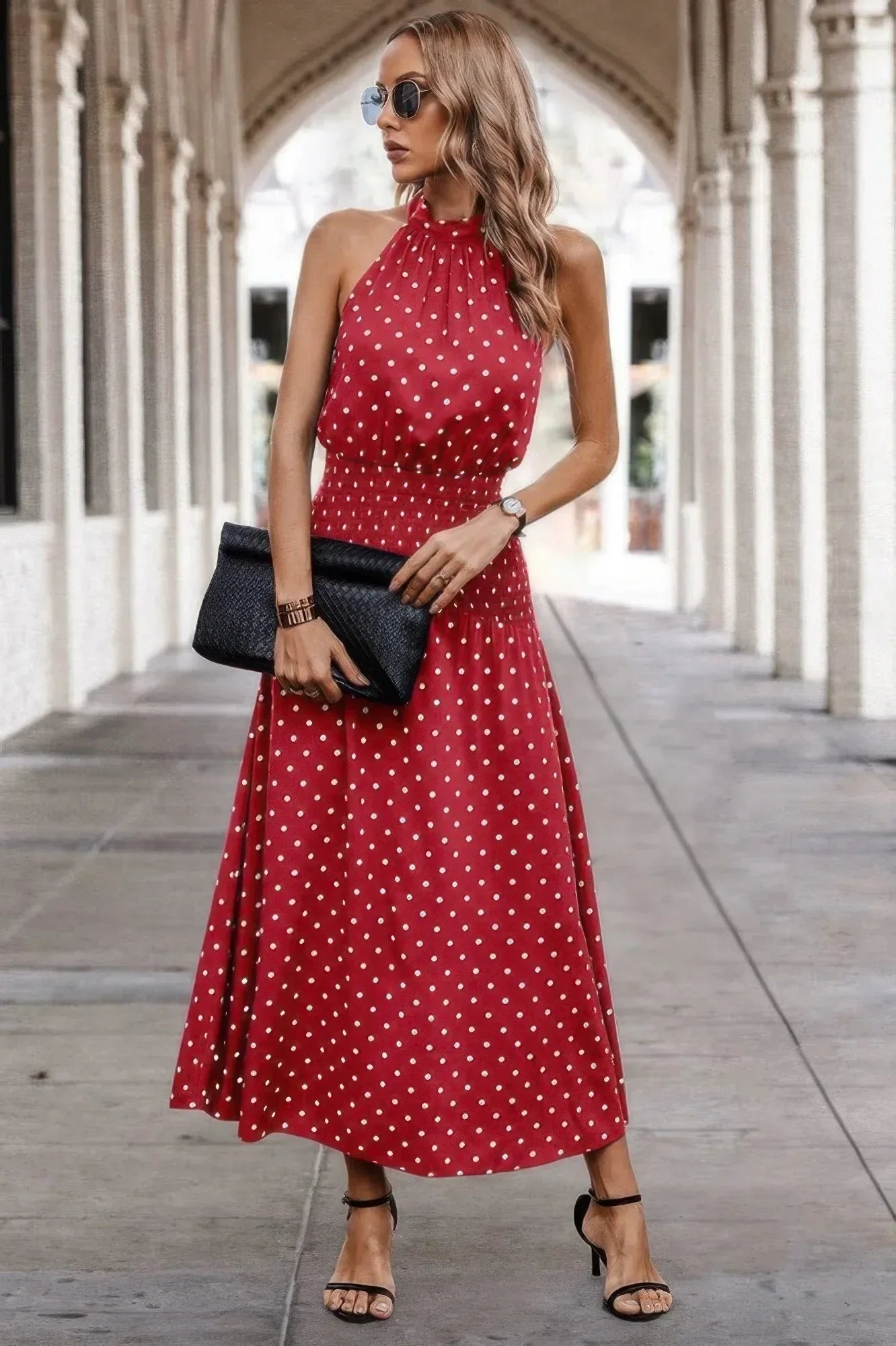 Off Shoulder Dot Print Fit Ruffle Full Dress | Mixtshop LLC
