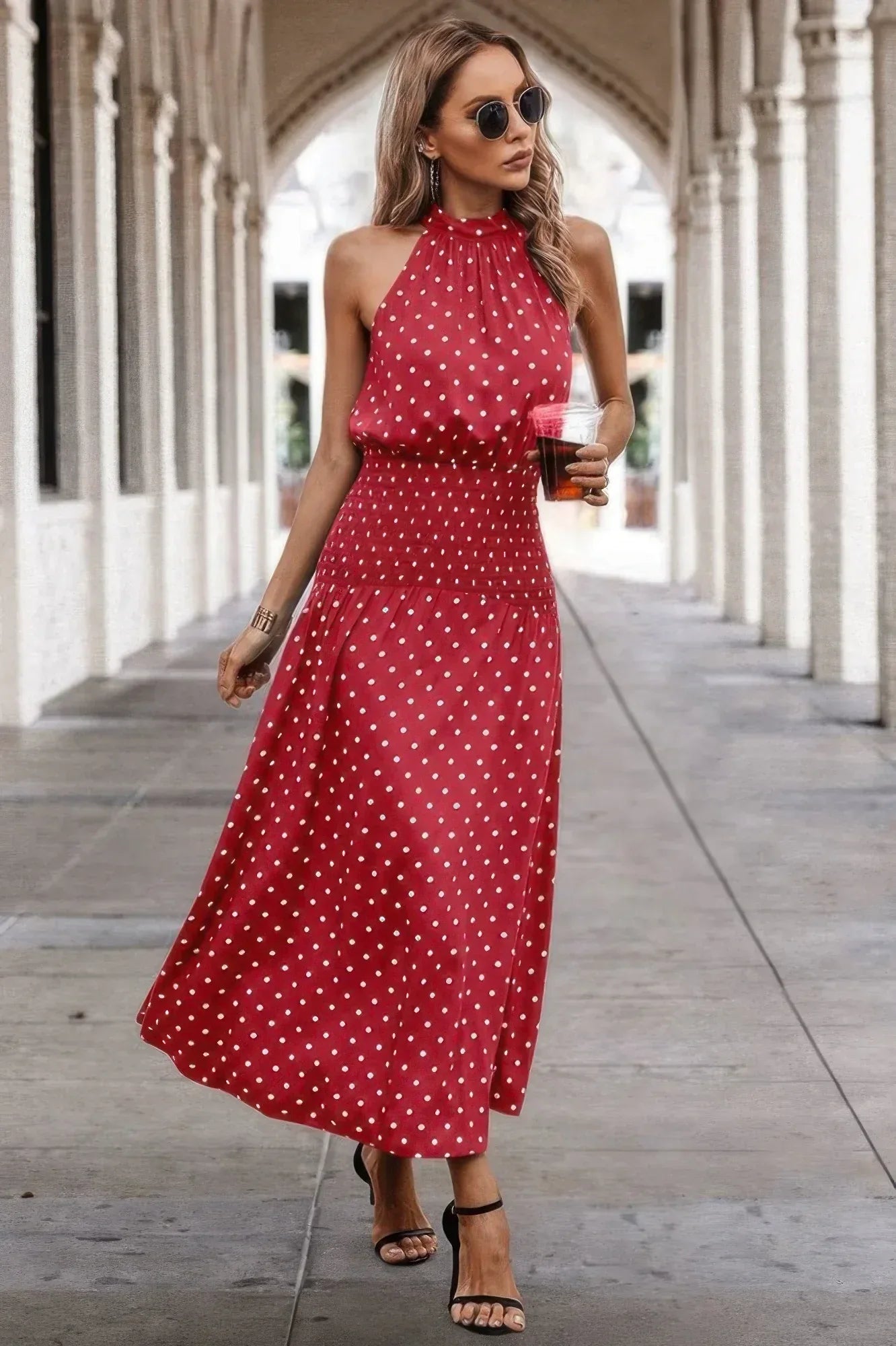 Off Shoulder Dot Print Fit Ruffle Full Dress | Mixtshop LLC