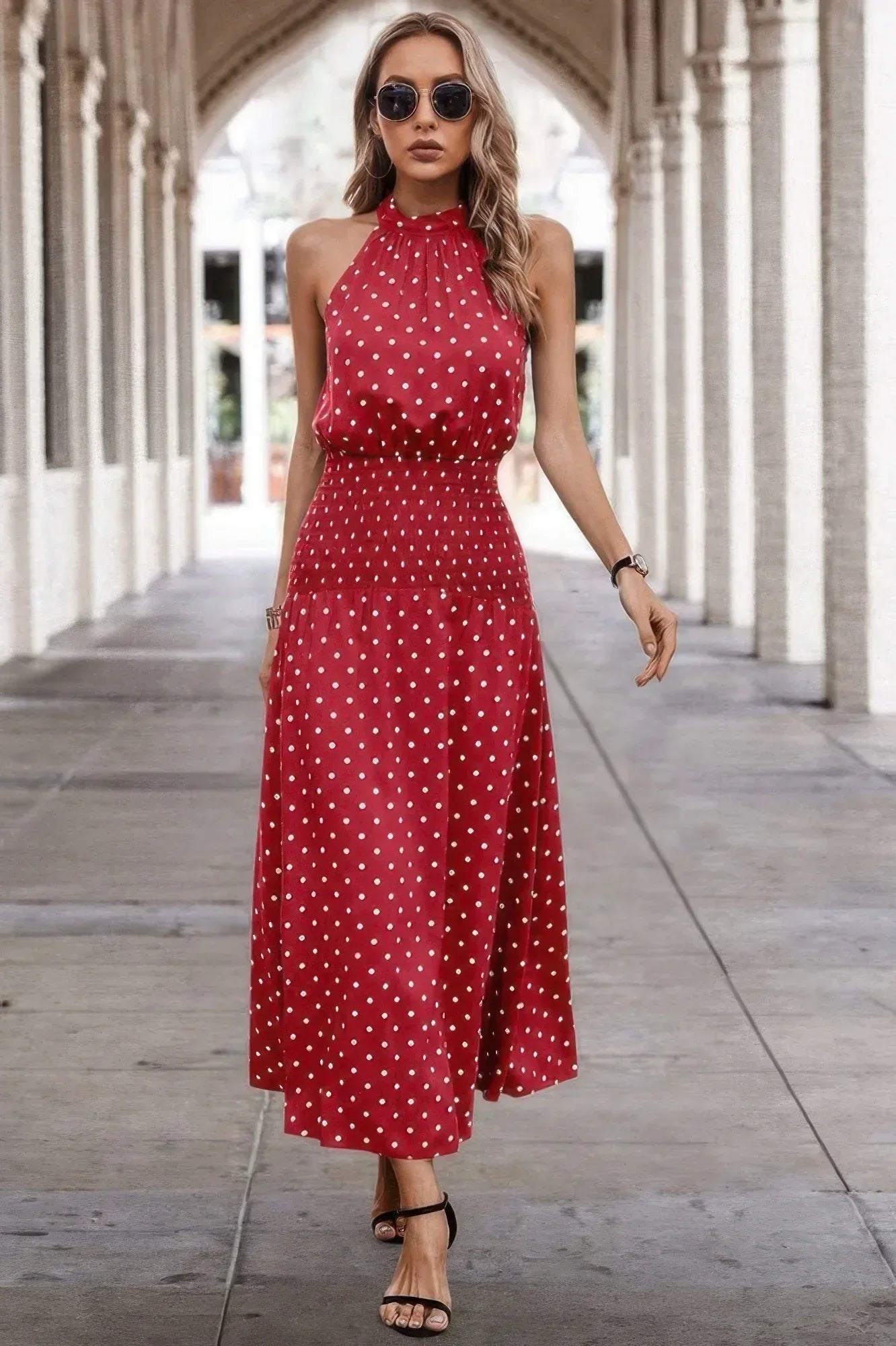 Off Shoulder Dot Print Fit Ruffle Full Dress | Mixtshop LLC