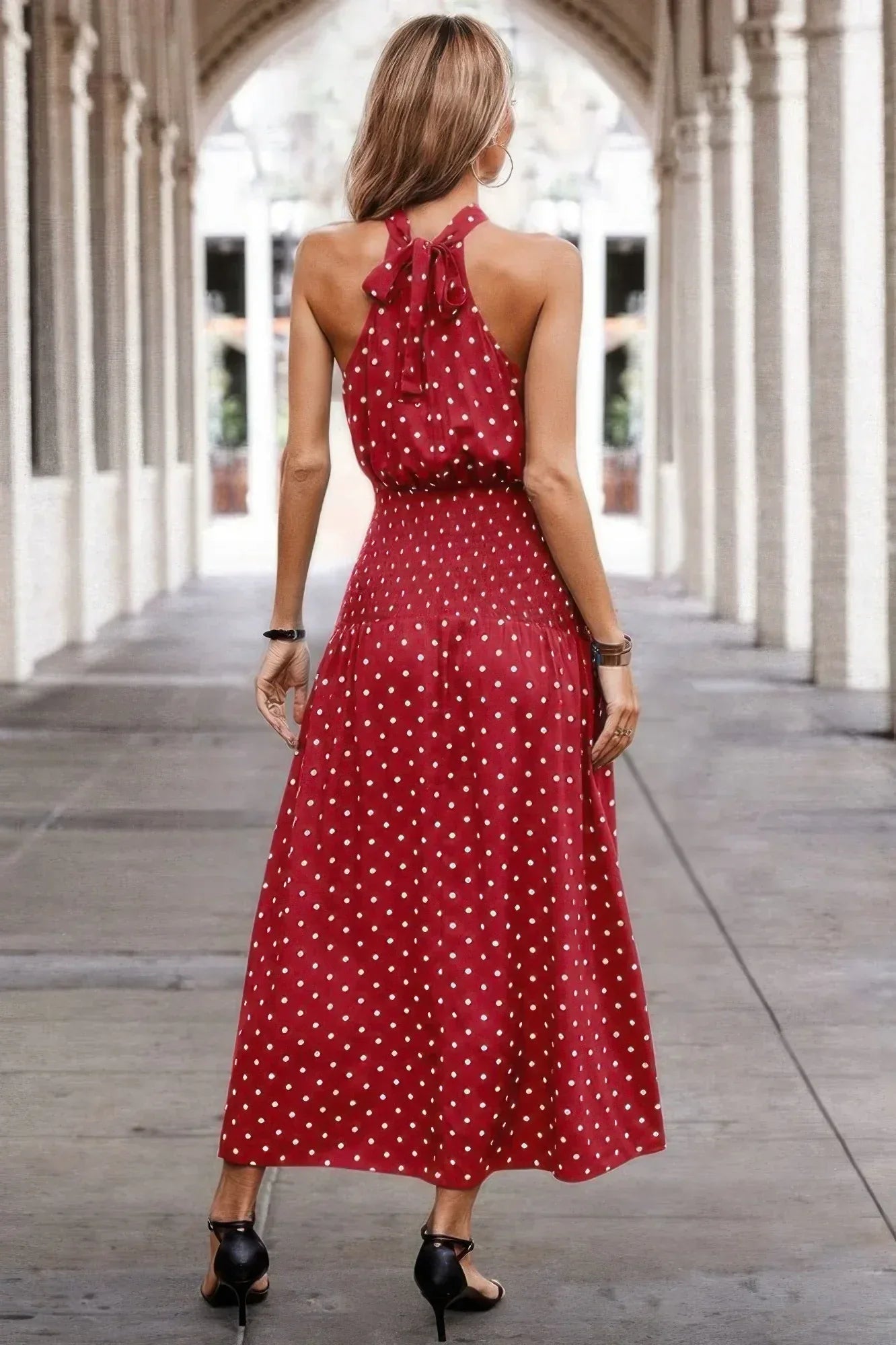 Off Shoulder Dot Print Fit Ruffle Full Dress | Mixtshop LLC