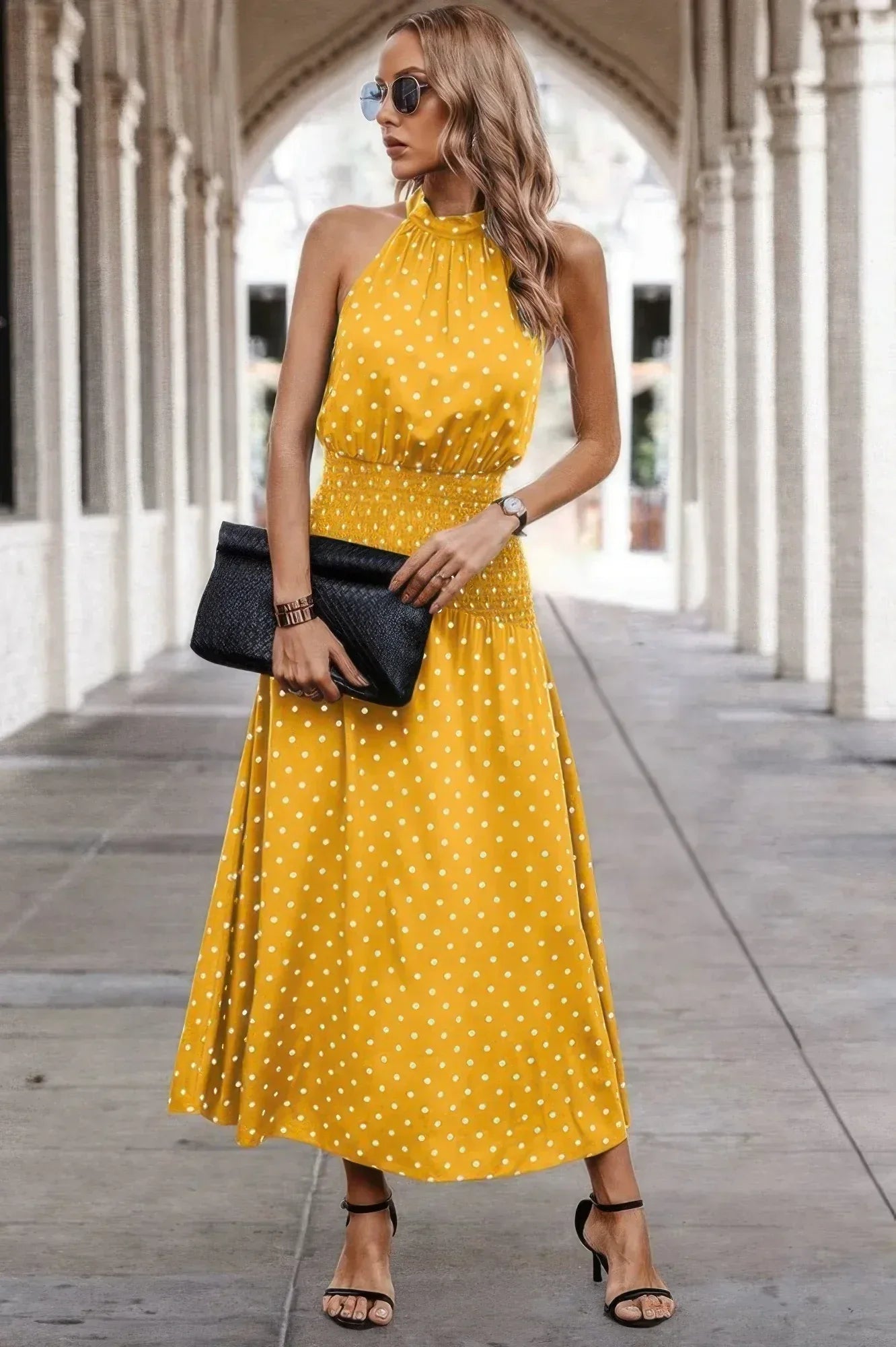 Off Shoulder Dot Print Fit Ruffle Full Dress | Mixtshop LLC
