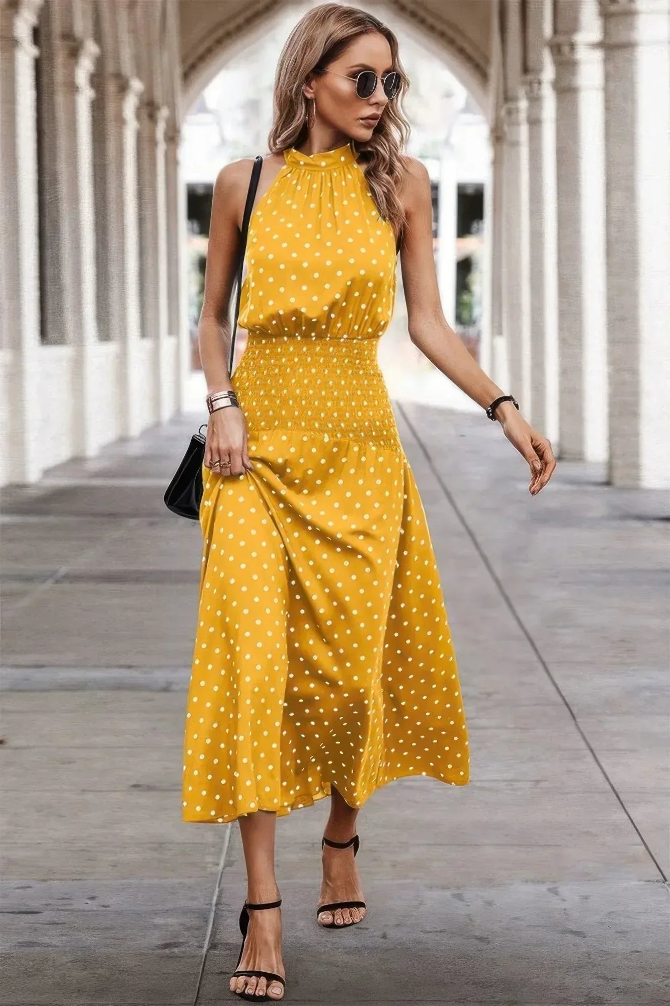 Off Shoulder Dot Print Fit Ruffle Full Dress | Mixtshop LLC