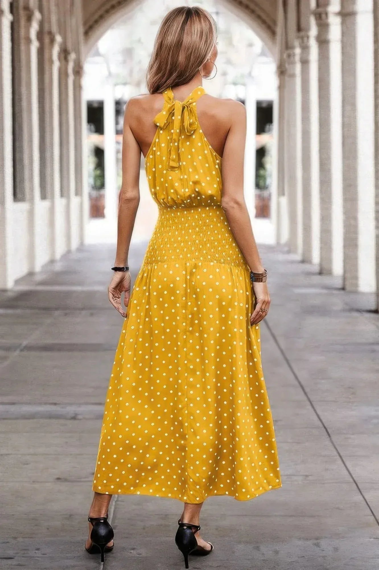 Off Shoulder Dot Print Fit Ruffle Full Dress | Mixtshop LLC