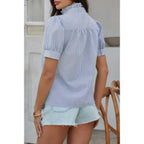 Strip Button Down Ruffle Hem Puff Short Sleeve Shirt | Mixtshop LLC