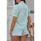Strip Button Down Ruffle Hem Puff Short Sleeve Shirt | Mixtshop LLC