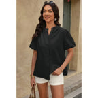 Button Down Lantern Puff Short Sleeve V Neck Top | Mixtshop LLC