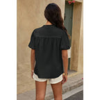 Button Down Lantern Puff Short Sleeve V Neck Top | Mixtshop LLC