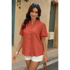 Button Down Lantern Puff Short Sleeve V Neck Top | Mixtshop LLC