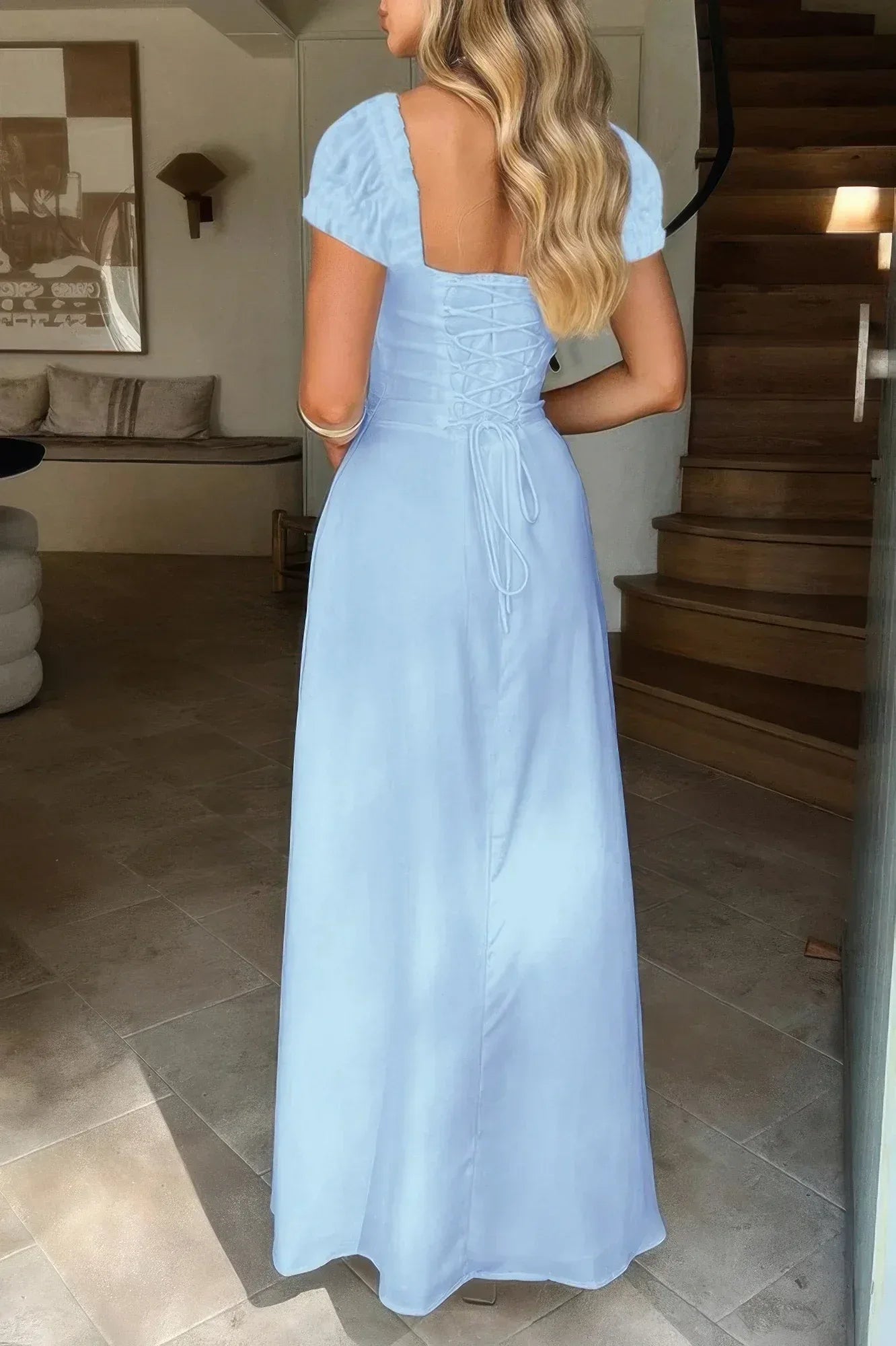 Deep Square Neck Drawstring Back Fit Dress | Mixtshop LLC