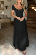 Deep Square Neck Drawstring Back Fit Dress | Mixtshop LLC