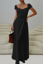 Deep Square Neck Drawstring Back Fit Dress | Mixtshop LLC