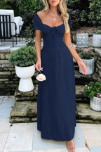 Deep Square Neck Drawstring Back Fit Dress | Mixtshop LLC