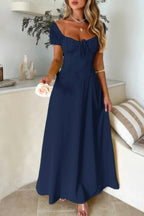 Deep Square Neck Drawstring Back Fit Dress | Mixtshop LLC