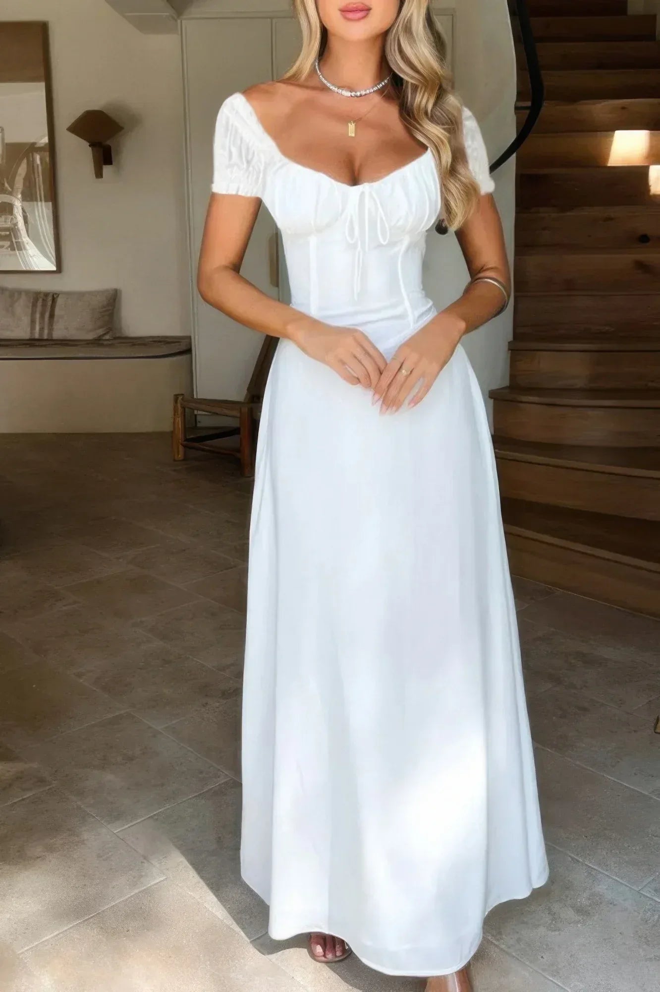 Deep Square Neck Drawstring Back Fit Dress | Mixtshop LLC