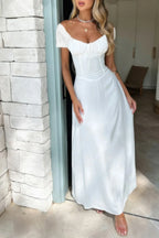 Deep Square Neck Drawstring Back Fit Dress | Mixtshop LLC