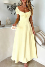 Deep Square Neck Drawstring Back Fit Dress | Mixtshop LLC