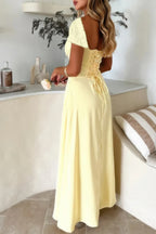 Deep Square Neck Drawstring Back Fit Dress | Mixtshop LLC