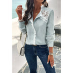 Colorblock Guipure Lace Insert Button Front Shirt | Mixtshop LLC