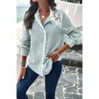 Colorblock Guipure Lace Insert Button Front Shirt | Mixtshop LLC