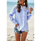 Colorblock Guipure Lace Insert Button Front Shirt | Mixtshop LLC