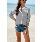 Colorblock Guipure Lace Insert Button Front Shirt | Mixtshop LLC