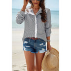 Colorblock Guipure Lace Insert Button Front Shirt | Mixtshop LLC