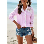 Colorblock Guipure Lace Insert Button Front Shirt | Mixtshop LLC
