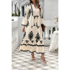 V Neck Stand Collar Button Floral Splicing Dress | Mixtshop LLC