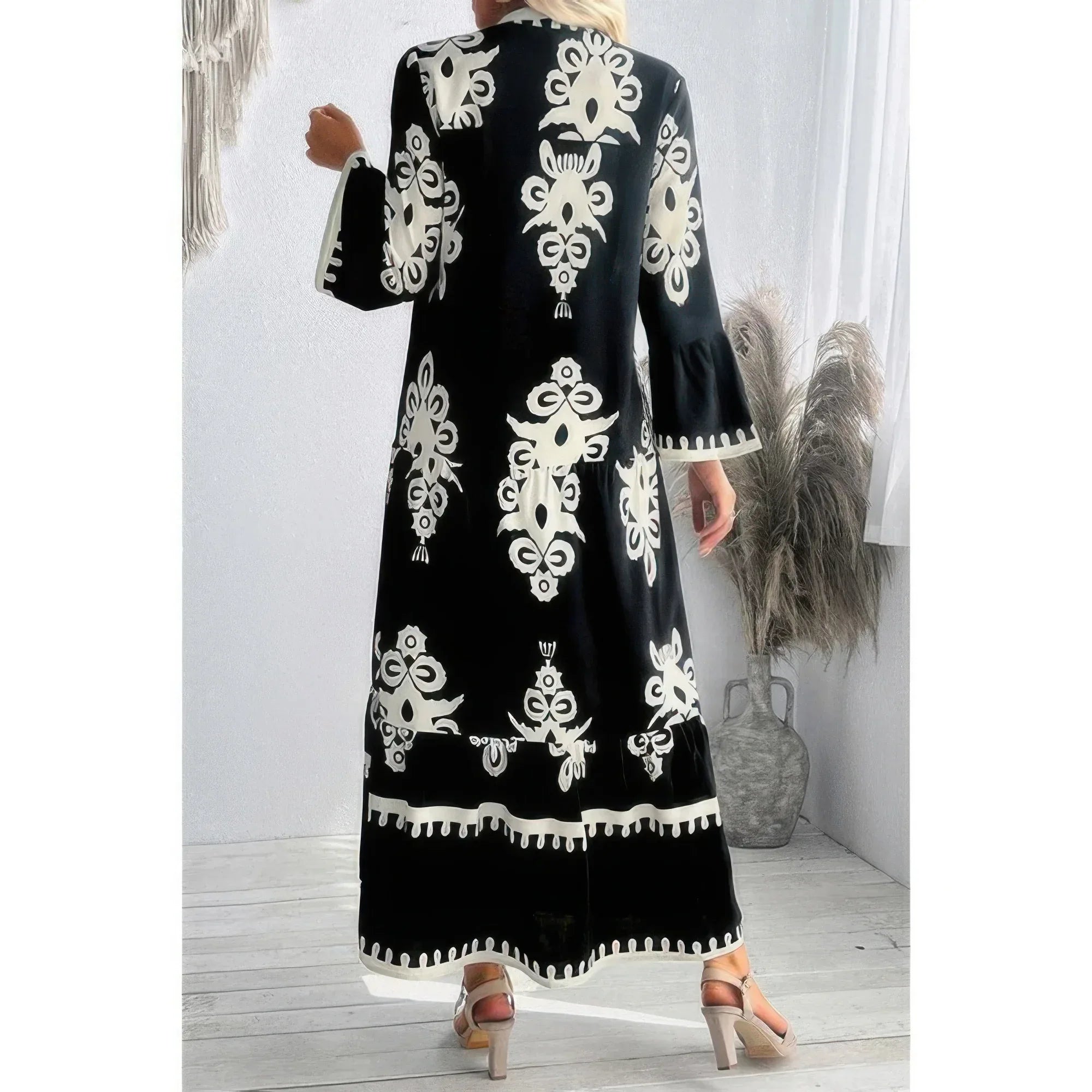 V Neck Stand Collar Button Floral Splicing Dress | Mixtshop LLC