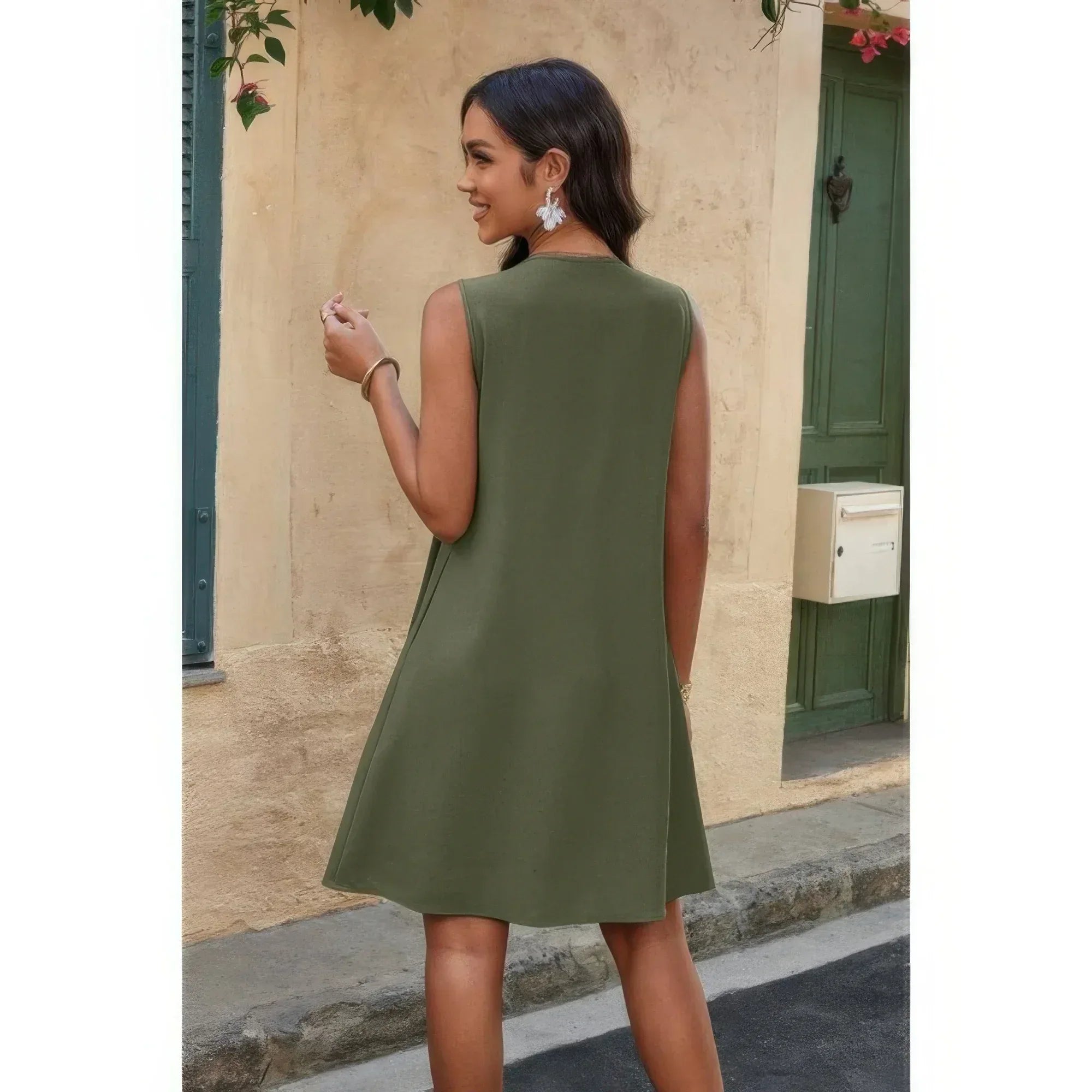 Round Neck Knot Cut Out Pleated Loose Fit Dress | Mixtshop LLC