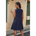 Round Neck Knot Cut Out Pleated Loose Fit Dress | Mixtshop LLC