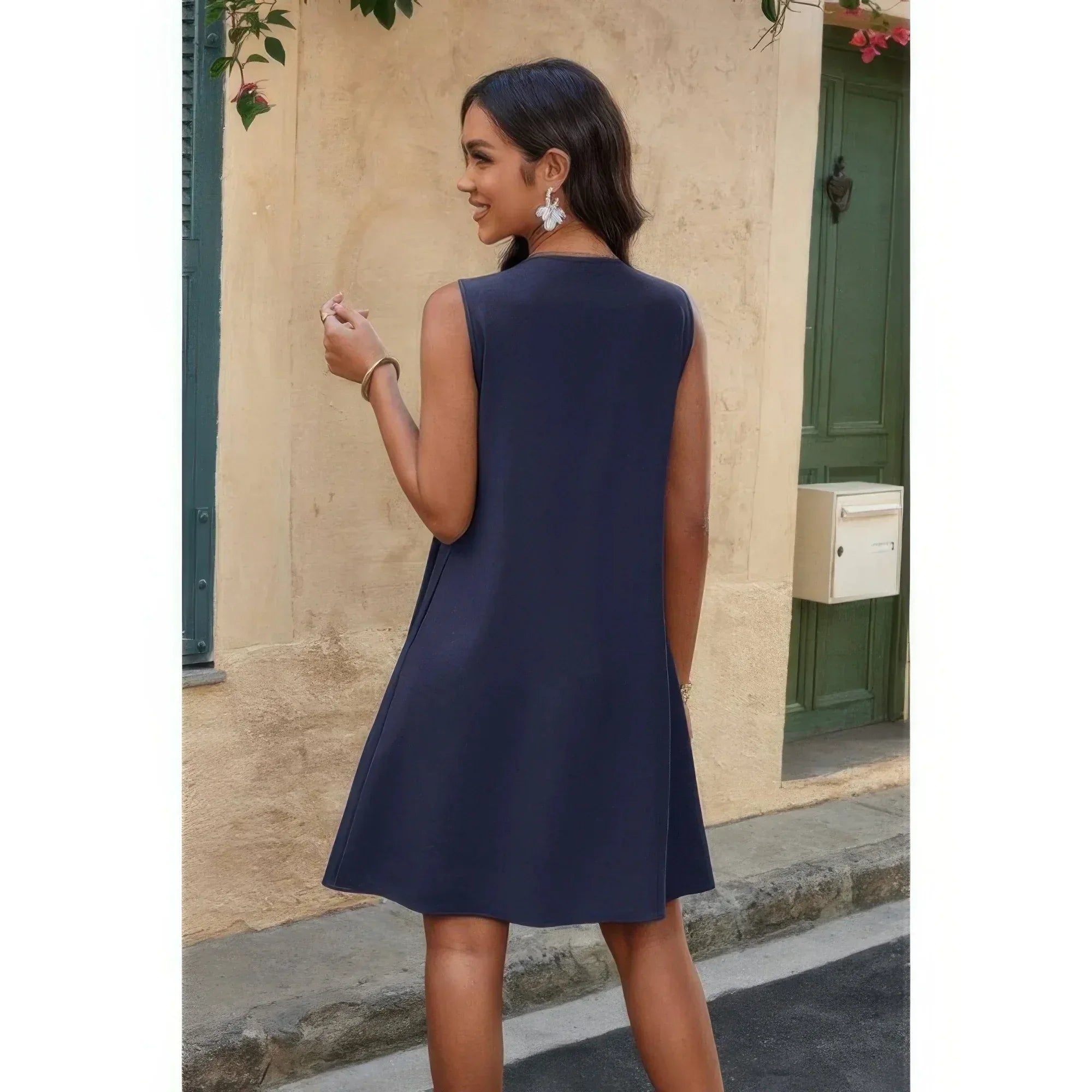 Round Neck Knot Cut Out Pleated Loose Fit Dress | Mixtshop LLC