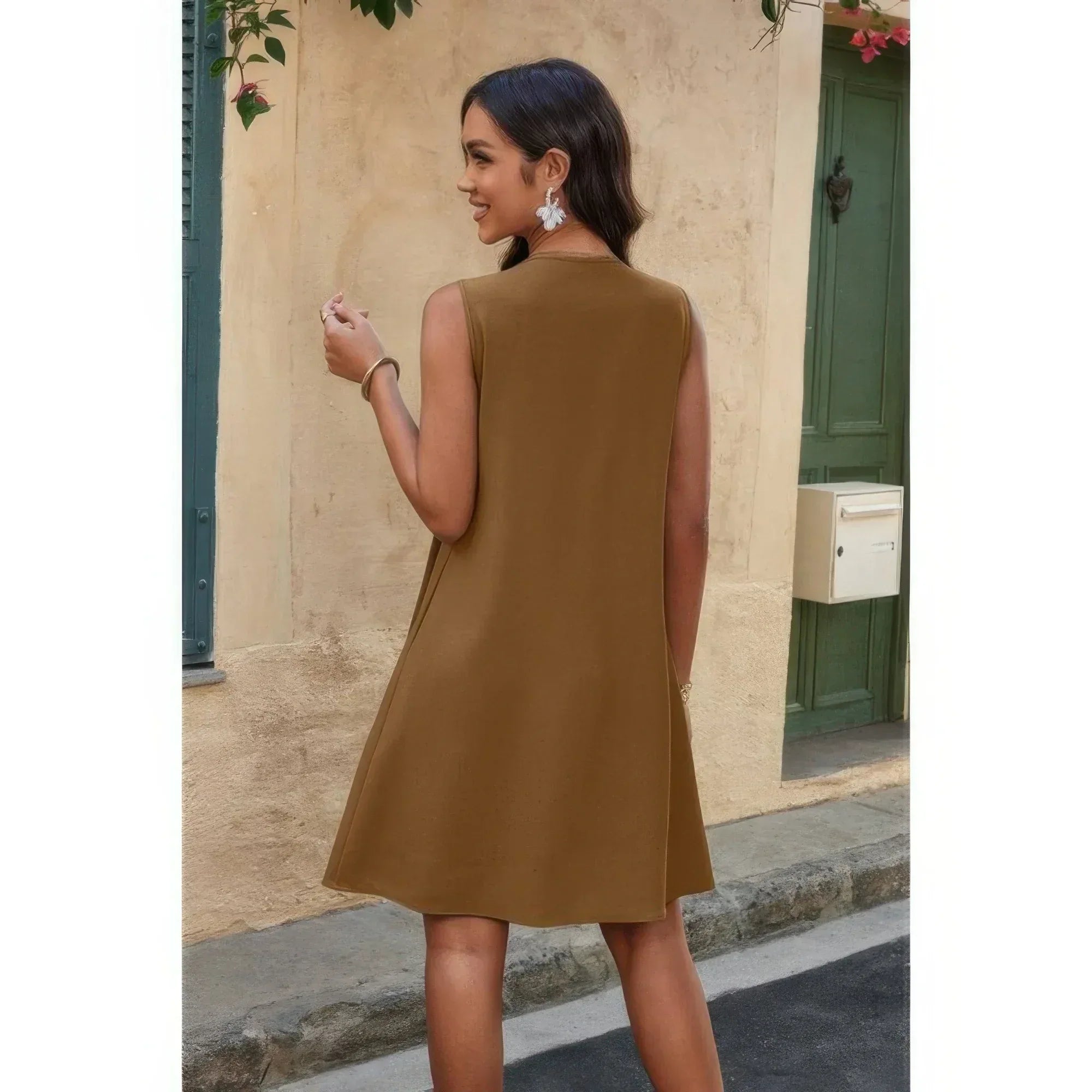 Round Neck Knot Cut Out Pleated Loose Fit Dress | Mixtshop LLC