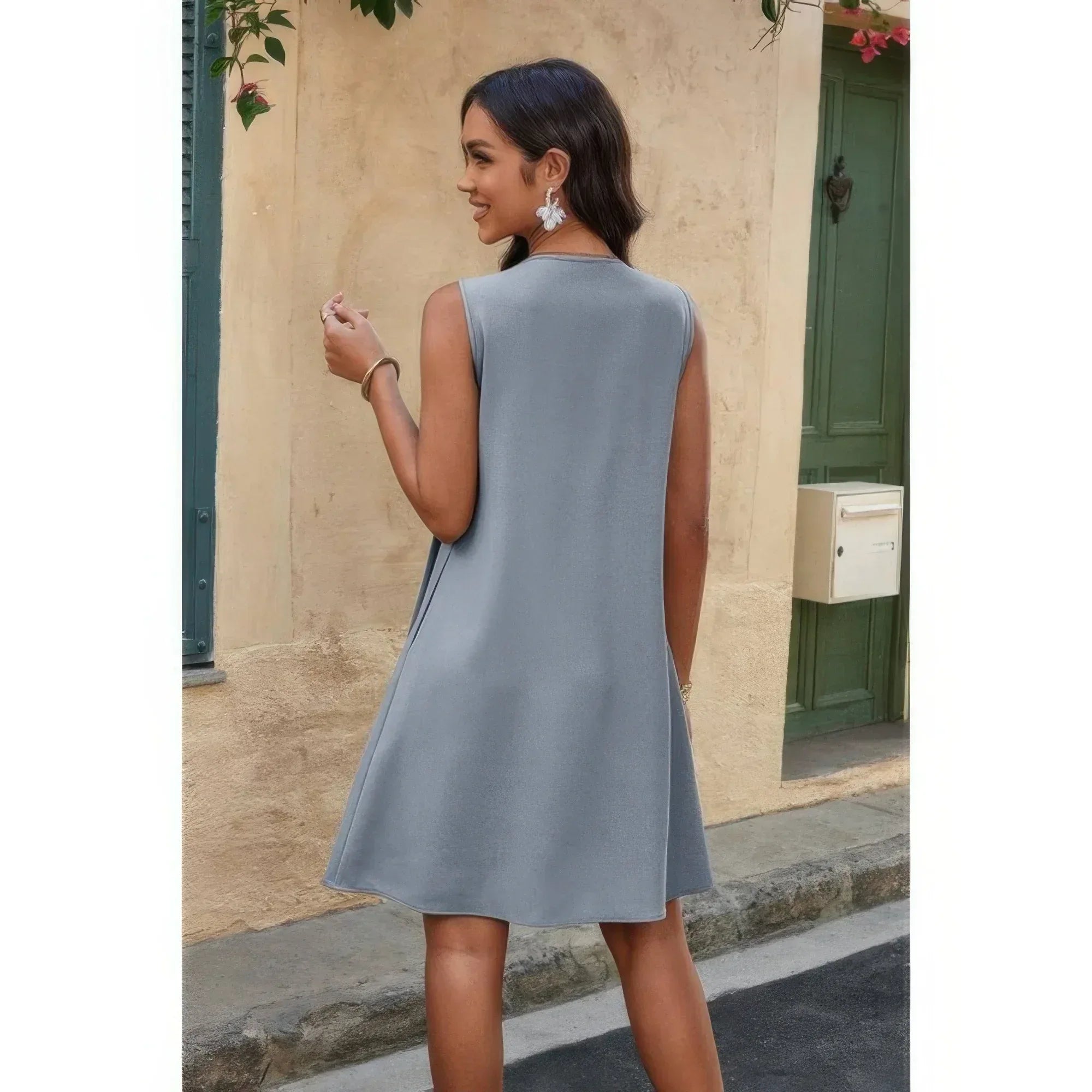 Round Neck Knot Cut Out Pleated Loose Fit Dress | Mixtshop LLC