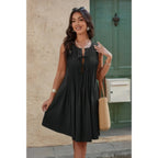 Round Neck Knot Cut Out Pleated Loose Fit Dress | Mixtshop LLC