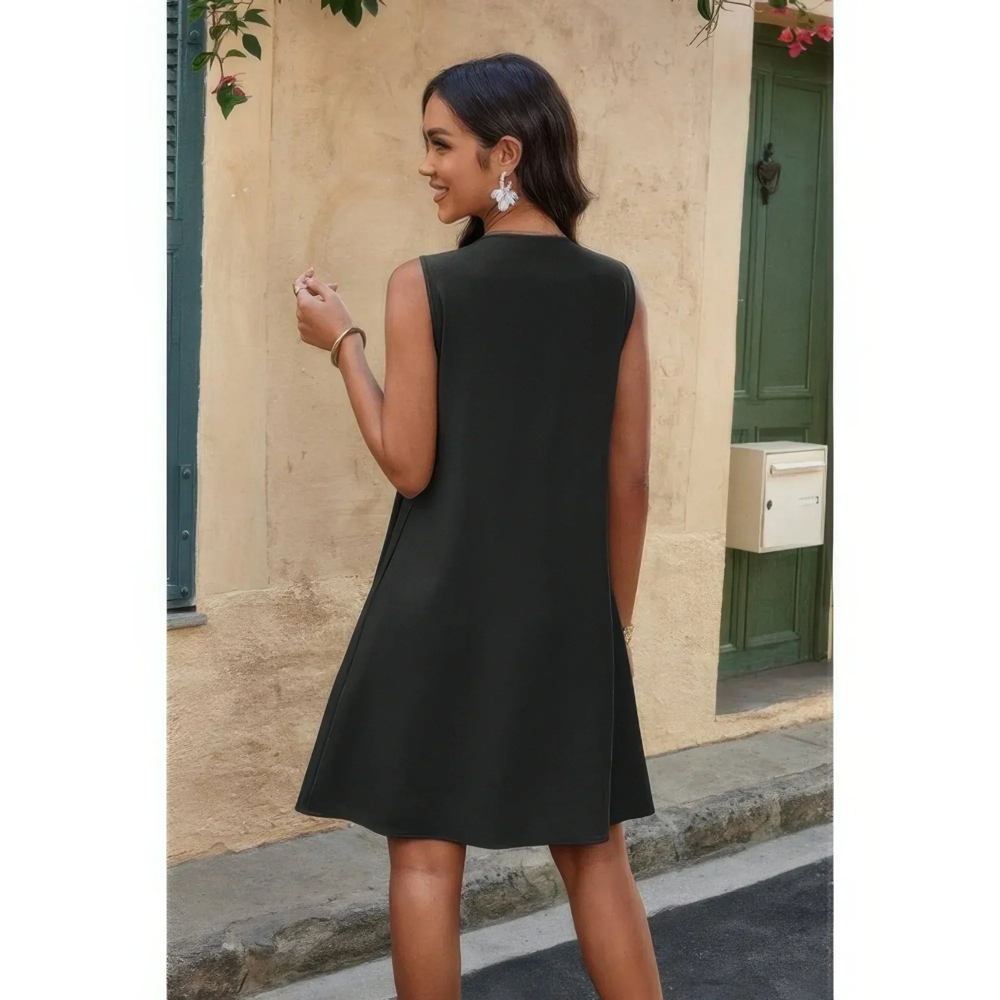 Round Neck Knot Cut Out Pleated Loose Fit Dress | Mixtshop LLC