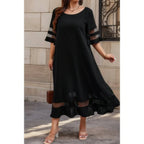 Plus Size Mesh Splicing Round Neck Long Dress | Mixtshop LLC