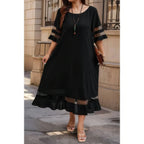 Plus Size Mesh Splicing Round Neck Long Dress | Mixtshop LLC