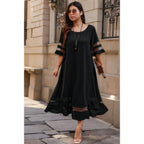 Plus Size Mesh Splicing Round Neck Long Dress | Mixtshop LLC